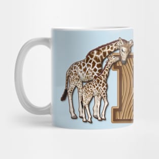 Mom and Baby Giraffe Monogram K Mug